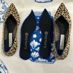 Rothy's Leopard Print Pointed Flats with Blue Trim